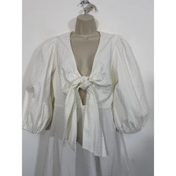 Ted Baker Askas Seersucker Smocked Tie Front Dress 8 White Cocktail Party $285 - Picture 8 of 11